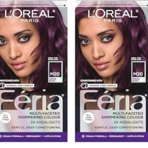 L'Oreal Paris Feria Midnight Bold Multi-Faceted Permanent Hair Dye, One-Step Hair Color Kit for Dark Hair, No Bleach Required, Orchid Glow (Pack of 2) -