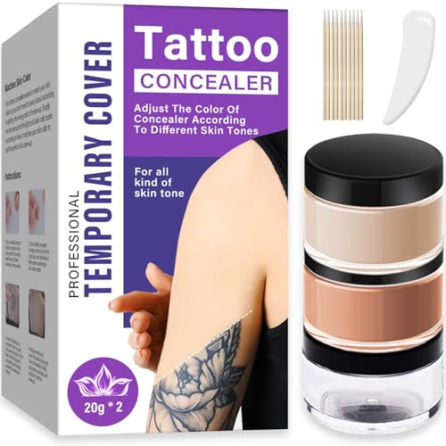 Tattoo Cover Up Makeup Waterproof, 2 Colors Adjustable Concealer, Sweatproof & Long-Lasting Tattoo Cover, Suitable for Tattoos, Scars & Spots -