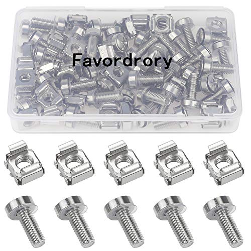 Favordrory 30 Pack M6 x 20mm Rack Mount Cage Nuts, Screws and Washers for Rack Mount Server Cabinet, Rack Mount Server Shelves, Routers (Silver) -