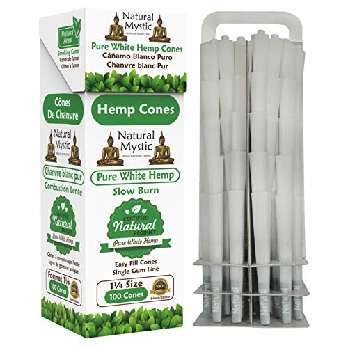 Pre Rolled Cones 1 1/4 Size - White Rolling Papers With Filter Tips Natural Mystic 100 Pack Prerolled Hemp Cones Preroll Pre Roll Cone Hemp Extract Classic Paper Zig Pre-Rolled Tip -