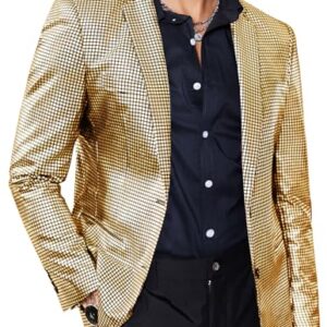 COOFANDY Mens Metallic Jacket Regular Fit Casual Blazer Gold 70s Disco Party Prom Sport Coat -
