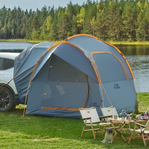 JOYTUTUS SUV Tent for Camping with Rainfly, Double Door Design Car Tent with Aluminum Poles, SUV Tailgate Tent with Waterproof PU2000mm Double Layer for 6-8 Person, Orange -