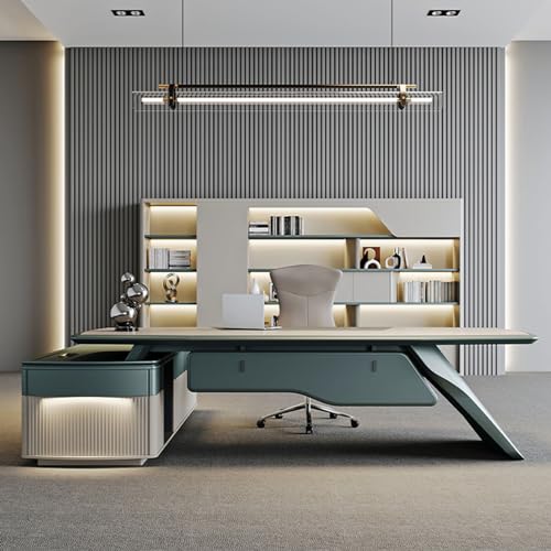 HONGYISHI Modern Simple Executive Office Desk, Computer Desk with Lateral Cabinet Study Writing Table Business Furniture Set for CEO Boss -