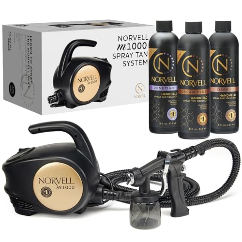 Norvell Sunless Kit - M1000 Mobile HVLP Spray Tan Airbrush Machine + 8 oz Tanning Solutions in 'Tuscan Plus', Venetian and Dark + Norvell Training Program -