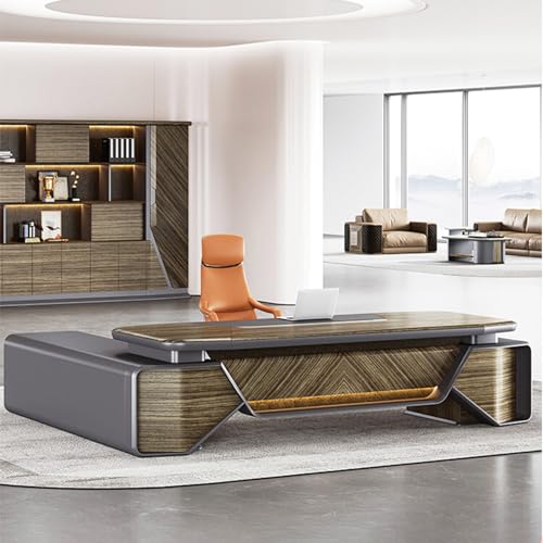 HONGYISHI Wood L Shaped Executive Office Desk, Computer Desk with Drawer and Lateral File Cabinet, Study Writing Table Business Furniture Set -