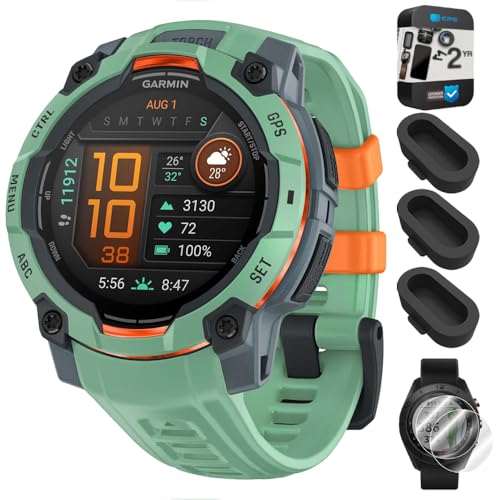 Garmin 010-02936-01 Instinct 3-45 mm Outdoor GPS Smartwatch AMOLED Neo Tropic with Neo Tropic Band Bundle with Dust Cover 3 Pack, 2-Pack Screen Protector and 2 YR CPS Enhanced Protection Pack -