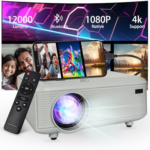 Mini bluetooth Projector(Phone HDMI Cable Included)Support 4K Native 1080P Portable Movie Projectors,outdoor small Projector,room wall Projector Compatible with Android/iOS/Windows/TV Stick/HDMI/USB -