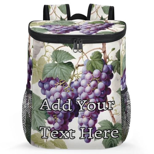 Obtravar Grape Custom Cooler Backpack Personalized Insulated Backpack Cooler Waterproof Leak Proof Large Capacity Cooler Bag -