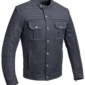 First Mfg Co - Rowdy - Men's Motorcycle Biker Riding Blue Thunder Denim Jacket - 5X Large - Action Back Armor Pockets Padded Reflective Piping Vented -