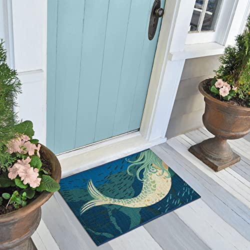 Liora Manne Esencia Machine Washable Non-Slip Low Profile Indoor/Outdoor Mat-Transitional, Coastal, Beach, Whimsical, Mermaids are Real Ocean 2'5" x 3'11" -