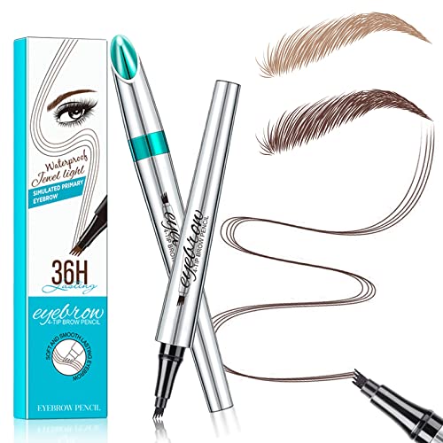 Microblading Eyebrow Pencil, Eyebrow Pen with an Upgrade Micro-Fork Tip Applicator, Waterproof Long-Lasting Microblading Brow Pen, Brow Pencil for Natural Looking Brows Makeup, Dark Brown -
