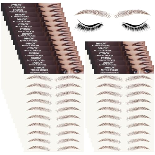 FeidyLong 20 Sheets 196 Pairs Eyebrow Tattoo Stickers 4D Stickers Eyebrow Transfers Stickers Peel off Eyebrow Grooming Shaping Makeup Sticker for Women Girls Brown -