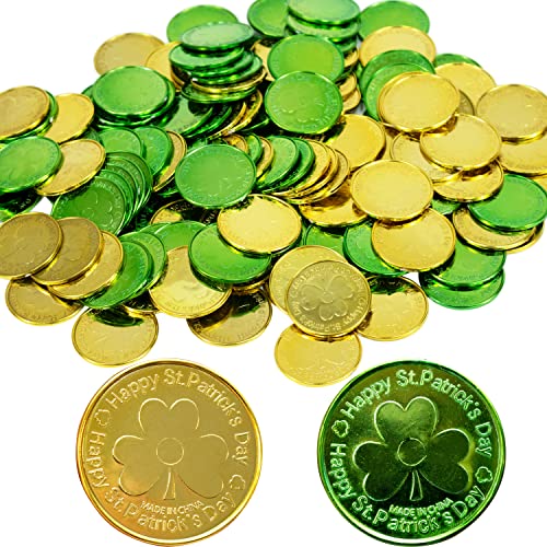 GiftExpress St. Patricks Gold Coins - 144 Count Kids Play Lucky Clover Coin, Shamrock Money Pirate Tokens - Toy Treasure for St. Patricks Day Games, Decorations & Party Favors -