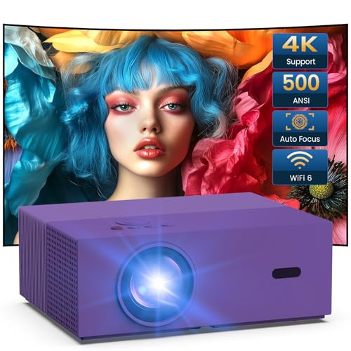 [Auto Focus & Keystone] 4K Projector with WiFi and Bluetooth, Native 1080P Outdoor Movie Projector with 50-100% Zoom, 300'' Display, JOWLURK Smart Projector for iOS/Android/TV Stick, Purple -