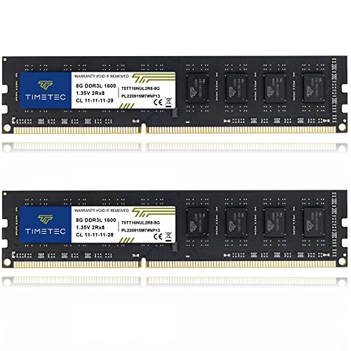 Timetec 16GB KIT(2x8GB) DDR3L / DDR3 1600MHz (DDR3L-1600) PC3L-12800 / PC3-12800 Non-ECC Unbuffered 1.35V/1.5V CL11 2Rx8 Dual Rank 240 Pin UDIMM Desktop PC Computer Memory RAM(SDRAM) Module Upgrade -