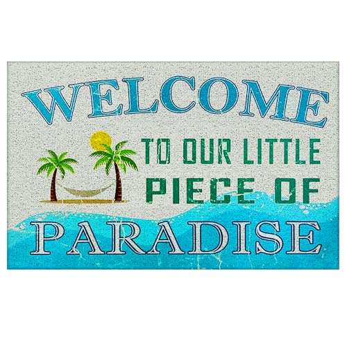 Supwhd Beach Door Mat, Coastal Beach Welcome Mat, Beach Decor for Room House, Nautical Door Mat, Coastal Bathroom Kitchen Decor, Welcome to Our Little Piece of Paradise 17x30 in -