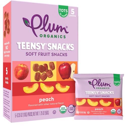 Plum Organics Teensy Snacks Soft Fruit Snacks - Peach - 0.35 oz Bags (Pack of 40) - Organic Toddler Food Fruit Snacks -