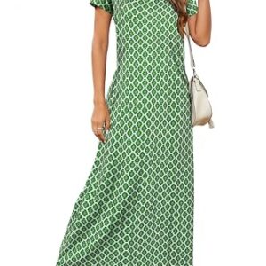 Hount Casual Short Sleeve Summer Dresses for Women 2025 Bohemian Maxi Dress Tshirt Dress with Pockets Floral Print 8 XXL -