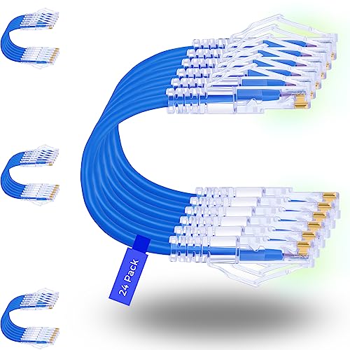 Rapink Patch Cables Cat6/ Cat6a 2ft (24 Pack) Slim, Cat6a Ethernet Patch Cable 10G Support, Snagless Cat 6 Patch Cable for Patch Panel to Switch, Flexiable Cat6 Ethernet Cable Blue -