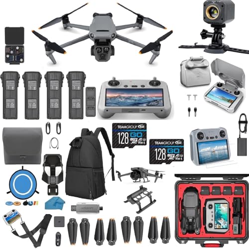 Mav 3 Pro Mega Bundle with RC, 4 Batteries, Charging Hub, 2 SD cards 128 GB, Search and rescue Light, Waterproof HardCase, Screen Protector, Waterproof Backpack, Landing Pad, Remote protector Sun Hood and much More -