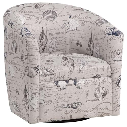 Beach Harbor Gray Coastal Patterned Polyester Fabric Swivel Accent Chair -