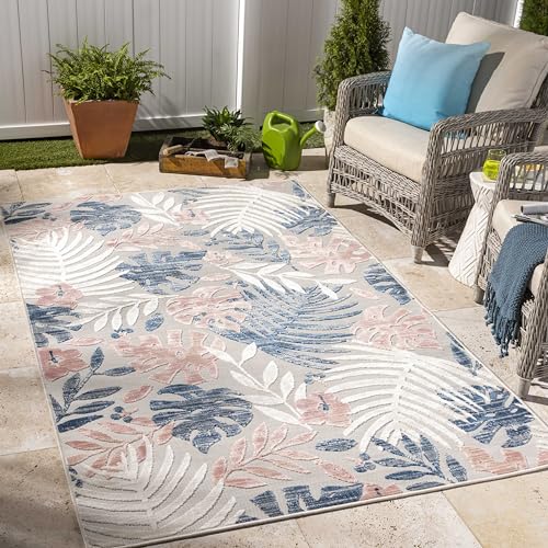 Mark&Day Outdoor Rugs, 5x7 Delia Coastal Indoor/Outdoor Cream Area Rug, Non Shedding Beige Red Blue Carpet for Patio, Porch, Deck, Bedroom, Living Room or Kitchen (5'2" x 7') -