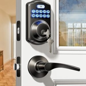 Veise Keyless Entry Door Lock with 2 Lever Handles - Electronic Keypad Deadbolt, Easy Installation Digital Smart Front Door Lock Set, Matte Black -
