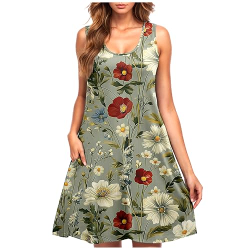 FZYLQY Summer Dresses for Women 2025 Fashion Print Sleeveless Mini Dress Casual Loose Fit Tank Dress Sun Dress with Pockets -