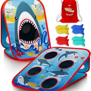 Swooc Games® - Shark Frenzy™ | 2-in-1 Bean Bag Toss Game for Kids | 5-Second Setup Toddler Party Games for Kids | Toddler Outdoor Fun | Corn Hole Shark Toys for Boys | Cornhole Game Set Outside -