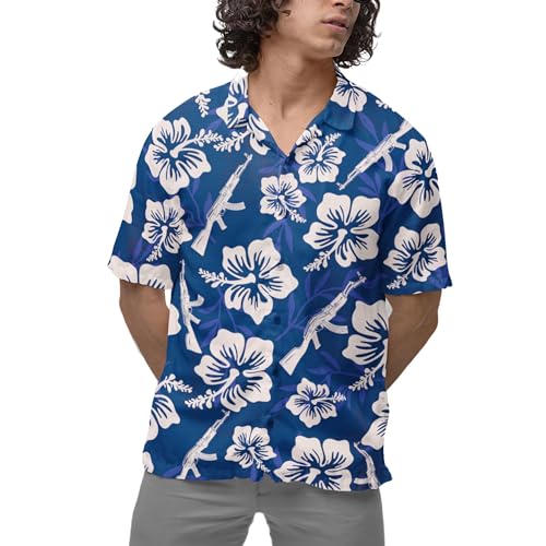 AK-47 Hawaiian Shirt, AK47 Shirt Button Down Gift for Gun Lover Gun Shirt (US, Alpha, X-Large, Regular, Regular, Blue) -