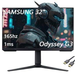 SAMSUNG 32" Odyssey G3 Series LED Gaming Monitor, 165Hz, 1ms, FHD, AMD FreeSync Premium, Eye Saver, Height Adjustable, Black, with HDMI Cable -