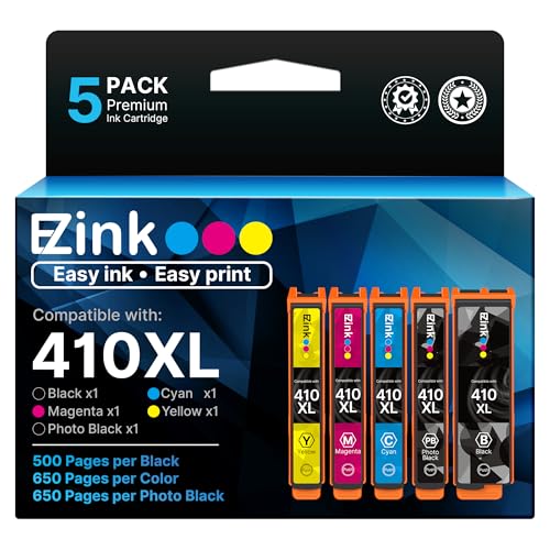 E-Z Ink Remanufactured for Epson 410XL 410 XL T410XL Ink Cartridges to use with Expression XP-640 XP-830 XP-7100 XP-530 XP-630 XP-635 Printer (Black, Cyan, Magenta, Yellow, Photo Black) 5 Pack -