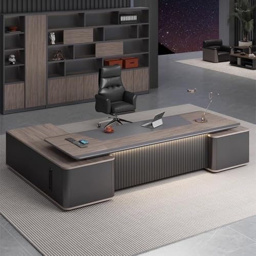 DLCQIJI 79" Brown L Shaped Computer Desk Executive Office Desk with Lateral Cabinet Writing Study Table Home Business Workstation Set for Home Office -