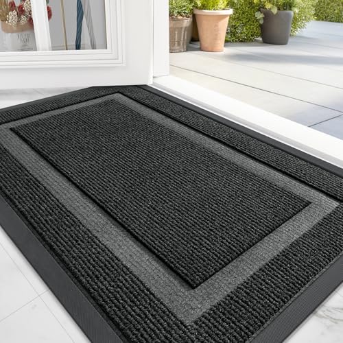 OLANLY Front Door Mat Indoor Outdoor Entrance, Waterproof All-Season, All-Weather Doormat, Sturdy Natural Rubber, Low Profile Easy Clean Patio Porch Entryway Mat, 1'5" x 2'6" (17 x 29.5 Inches), Black -