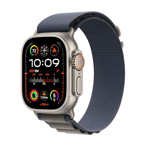 Apple Watch Ultra 2 [GPS + Cellular 49mm] Smartwatch with Rugged Titanium Case & Blue Alpine Loop Large. Fitness Tracker, Precision GPS, Action Button, Extra-Long Battery Life -