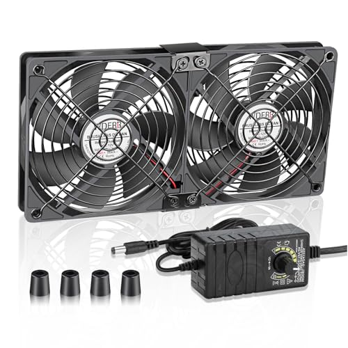 WDERAIR Server Cooling 2 x 120mm Big Airflow Computer Fan 110V-240V with AC Variable Speed Controller for Chassis PC Cabinets Air Circulation Window Ventilation -