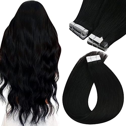 Sunny Hair Tape in Hair Extensions Real Human Hair Invisible Remy Hair Extensions Tape ins for Women Jet Black 22 inch 20Pcs 50G -