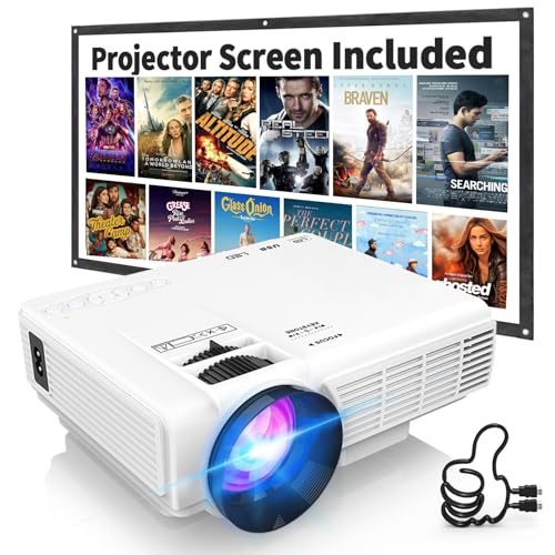 PANSEBA Projector with Two-way Bluetooth, Mini Projector with Projector Screen, Full HD 1080P Portable Video Projector, Home Movie Projector Compatible with HDMI/USB/Smartphone -