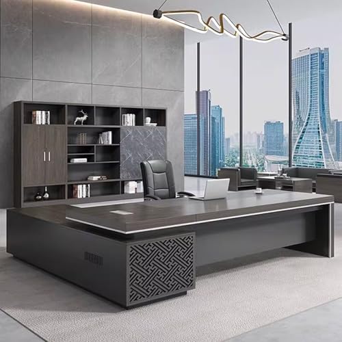 LSIGHTUS 71" Black L Shaped Executive Office Desk Computer Desk with Lateral Cabinet Gaming Study Table Business Furniture Set for Home Office -