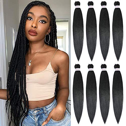 Alrence Pre Stretched Braiding Hair Long Braid 30 Inch 8 Packs Professional Braiding Hair Extensions Synthetic Crochet Twist Braids (30 Inch, 1B#) -