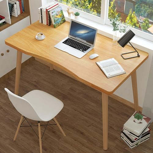 leasote 27.6" Small Computer Desk, Modern Simple Style Desks, Ergonomic Arc Design Thickened Plate Spacious Desktop Computer Desk Solid Wood PC Work Writing Table for Home Office -