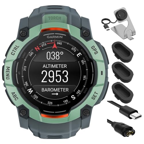 Garmin 010-03020-01 Instinct 3-50 mm Outdoor GPS Smartwatch AMOLED Neo Tropic with Twilight Band Bundle with Charging Dock, Silicone Dust Cover 3 Pack and USB Type C Charging and Sync Cable -