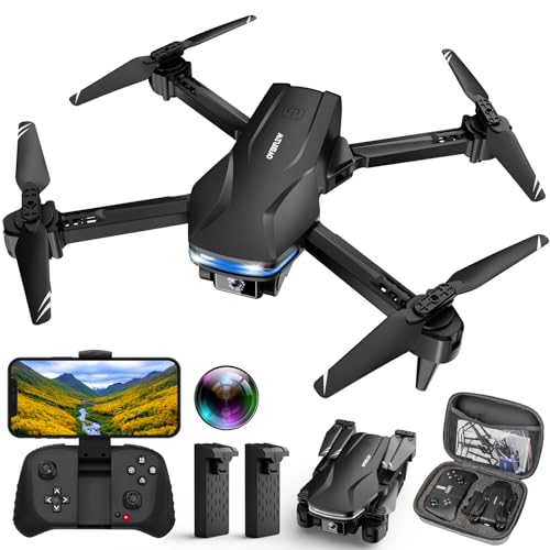 Drone with 1080P Camera for Beginners and Kids, Foldable Remote Control Quadcopter with Voice Control, Gestures Selfie, Altitude Hold, 3D Flips, 2 Batteries, One Key Take Off/Land Black -