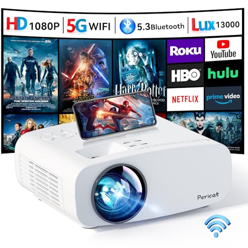 Projector with WiFi and Bluetooth, Pericat 4K Supported Native 1080P Projector, Portable Movie Outdoor Projector for Home Theater, Mini Projector Compatible with PC, HDMI, USB, TV Stick, PS5 -