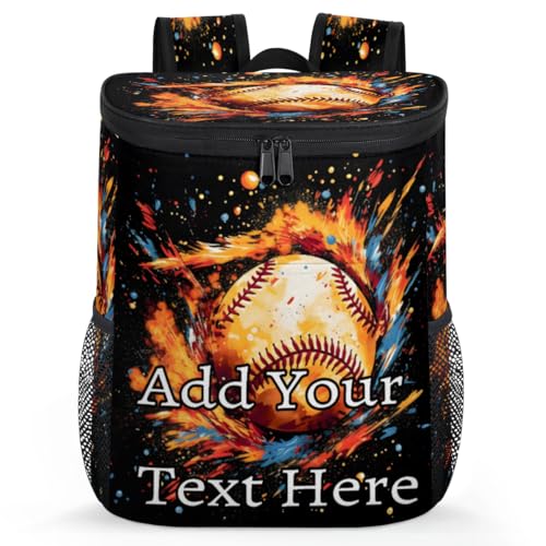Obtravar Flame Baseballs Custom Cooler Backpack Personalized Insulated Backpack Cooler Waterproof Leak Proof Large Capacity Cooler Bag -
