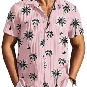COOFANDY Men's Short Sleeve Summer Shirt Beach Shirts Casual Button Down Textured Shirt -