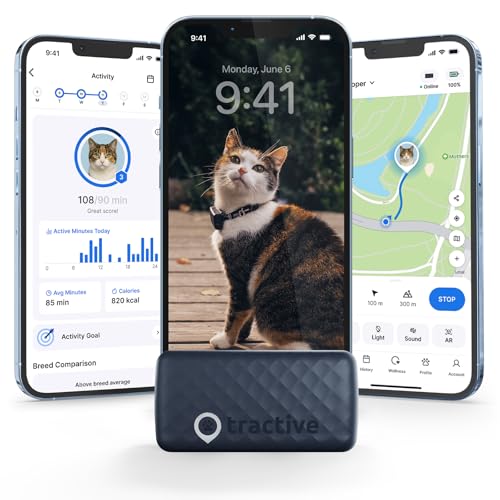 Tractive GPS Cat Tracker (6.5 lbs+), Real-time Pet Location Tracker, Health & Wellness Alerts, Battery Life Up to 7 Days, Breakaway Cat Collar Included (Dark Blue) -