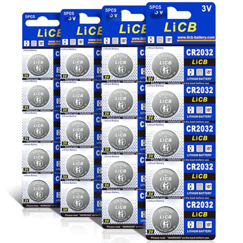 LiCB CR2032 Battery,Long-Lasting & High Capacity CR 2032 3V Coin & Button Cell Lithium Batteries with Adaptive Power and Superior Safety (20-Pack) -