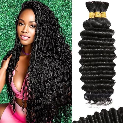 Afihond Human Braiding Hair For Boho Braids 120g Deep Wave Bulk Human Hair for Braiding Knotless 12A 100% Unprocessed Brazilian Virgin Hair Extensions Bulk Bohemian 3 Bundles Natural Color 18inch -