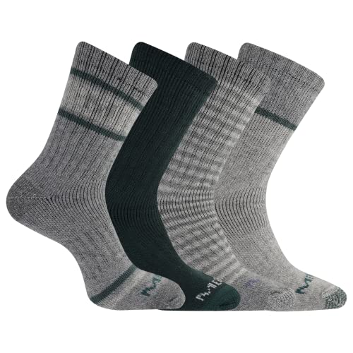Merrell Men's-and-Women's Thermal Hiking Crew Socks-4 Pair Pack-Unisex Arch Support Band and Wool Blend, Charcoal Assorted, Medium-Large -